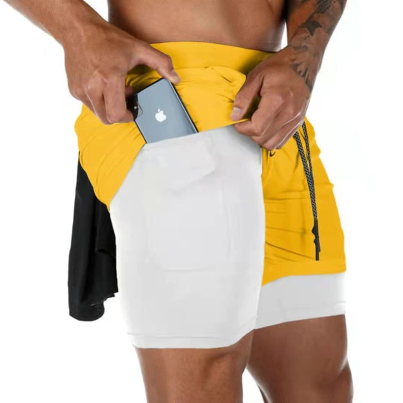 Men 2 in 1 Running Shorts Jogging Gym Fitness Training