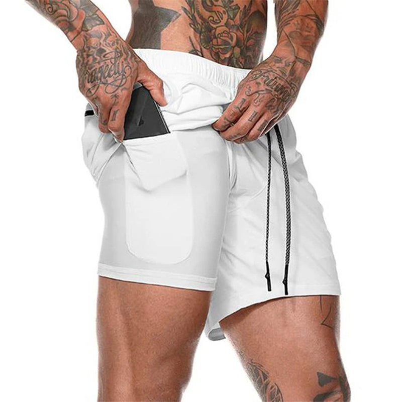Men 2 in 1 Running Shorts Jogging Gym Fitness Training