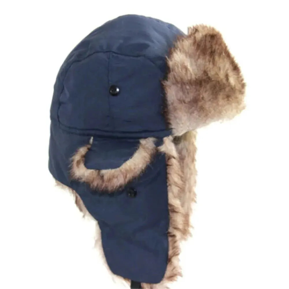Men'S Winter Trapper Aviator Trooper Earflap Warm Russian Waterproof Ski Hat Bomber Cap Russian Warm Ear Protectors Hats