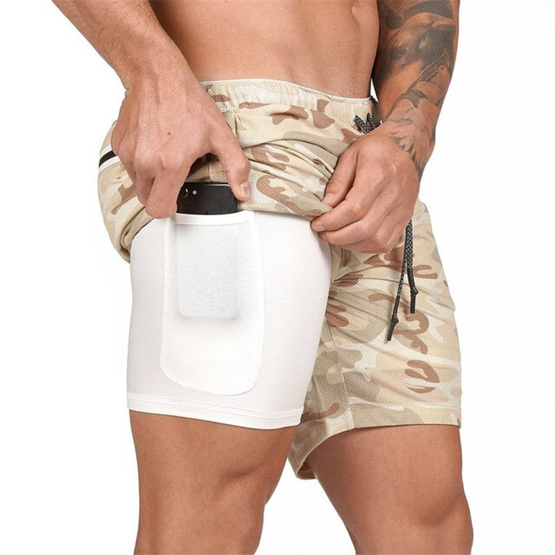 Men 2 in 1 Running Shorts Jogging Gym Fitness Training