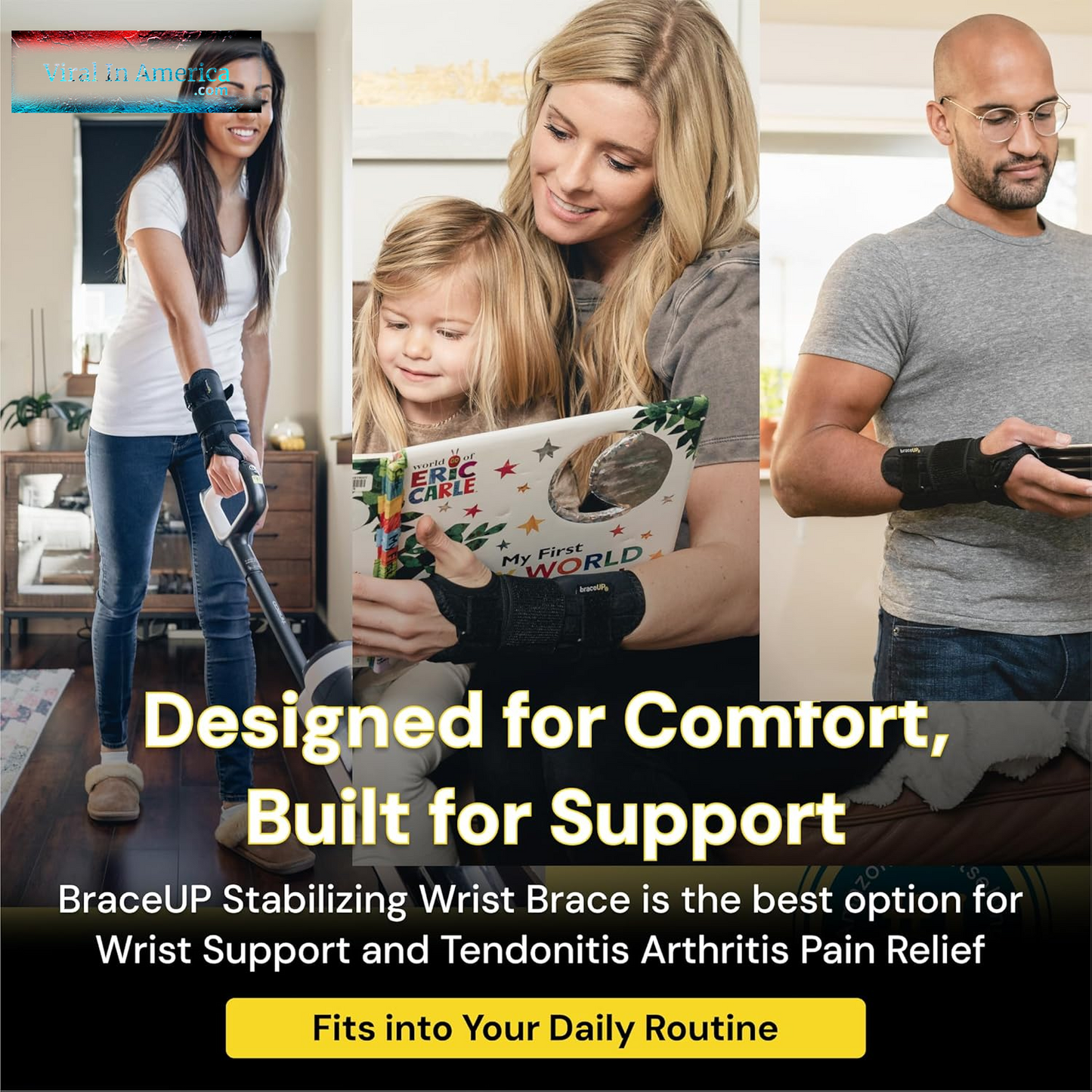 Braceup Carpal Tunnel Wrist Brace for Men and Women - Metal Wrist Splint for Hand and Wrist Support and Tendonitis Arthritis Pain Relief