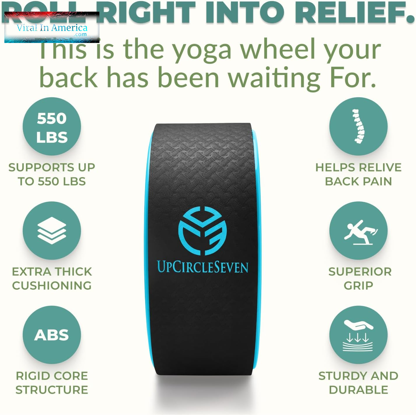 Upcircleseven Back Roller & Yoga Wheel - Relieve Lower & Upper Back Pain & Stiffness - Therapeutically Stretch, Mobilize & Decompress Your Spine - Increase Mobility, Flexibility & Alignment