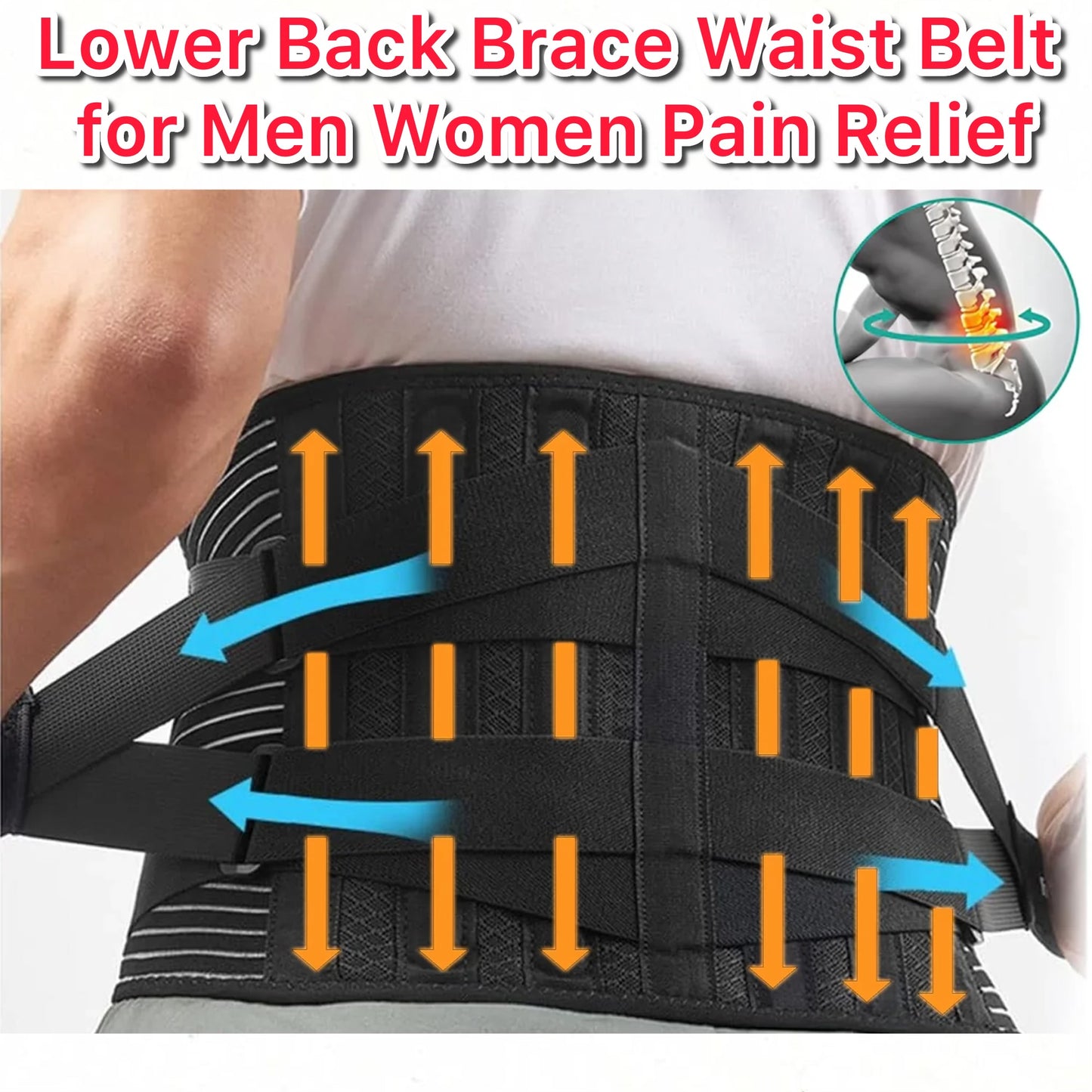 Adjustable Lower Back Brace Lumbar Support Waist Belt for Men Women Pain Relief