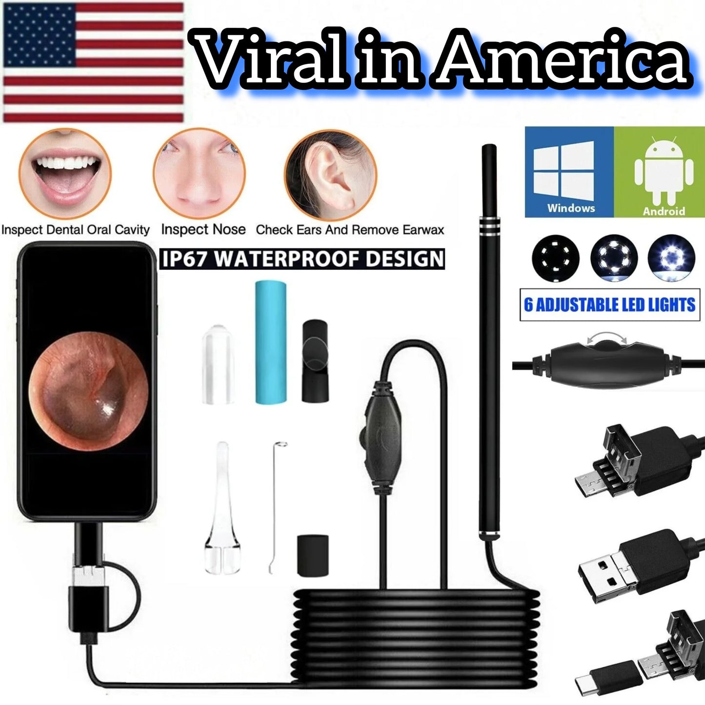 Viral HD LED Ear Endoscope Otoscope Camera Ear Wax Pick Cleaning Tool Cleaner Removal Kit