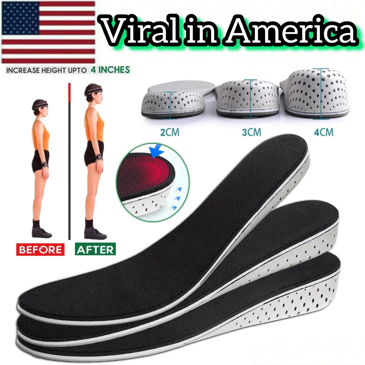 Viral Height Increase Insoles - Shoe Inserts for Men & Women, Invisible Heel Pads for Shoes to Make You Look Taller, Height Booster Heel Lift Shoe Insoles, Thin Insoles for Heel Support