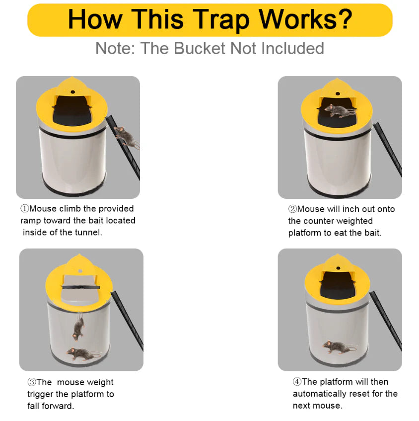 Viral In America Lid Bucket Mouse Trap Flip & Slide Effective Catcher 