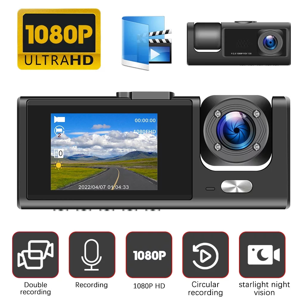 Dual Dash Cam Front and Backup 1080P Night Vision Loop Recording