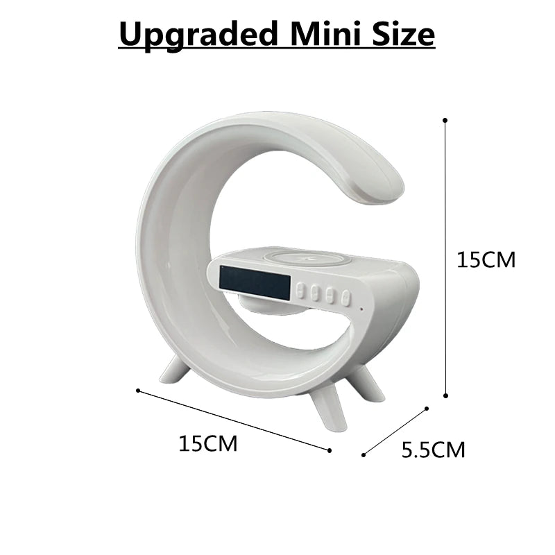 "Sound, Light, and Charge: Mini Wireless Charging Station with Speaker and Night Light"