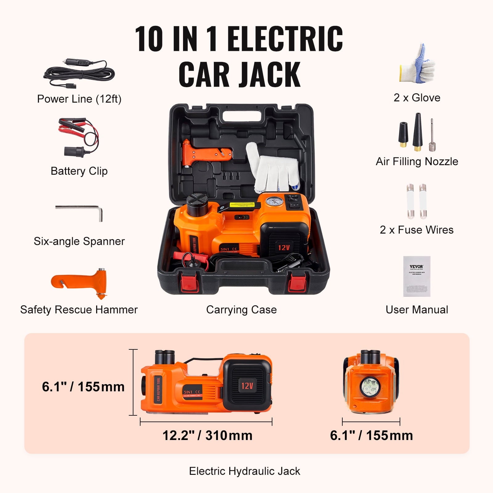 Viral Electric Car Jack 5 Ton 12V Electric Hydraulic Car Floor Jack with Built-In Tire Inflator Pump for Cars SUV Sedans