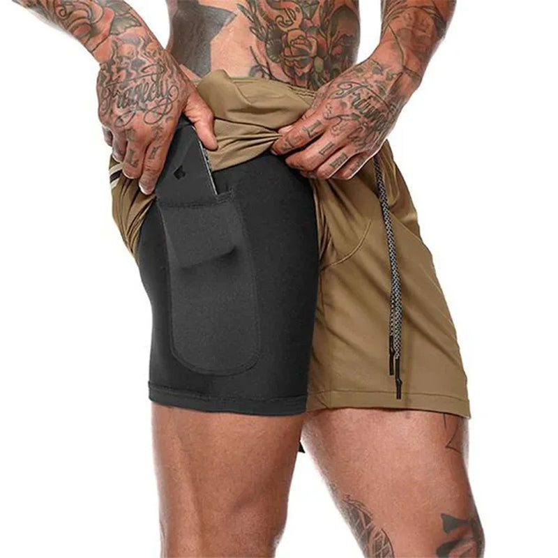 Men 2 in 1 Running Shorts Jogging Gym Fitness Training 