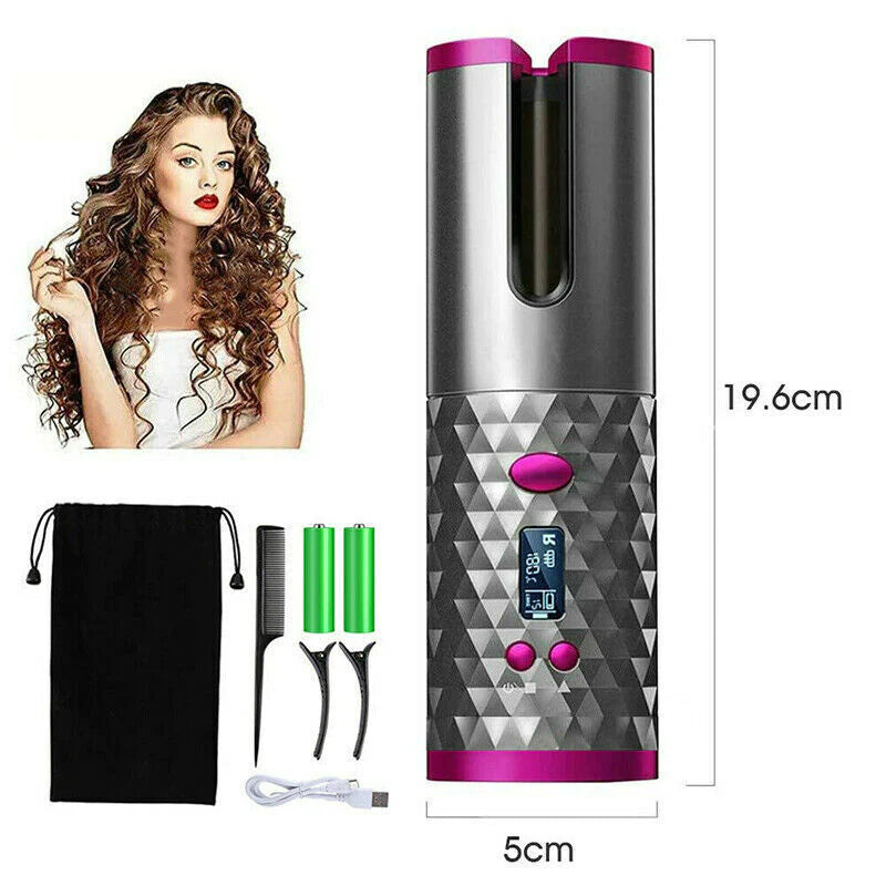 Viral Hair Curler LCD Cordless Auto Rotating Waver Curling Iron Ceramic Wireless