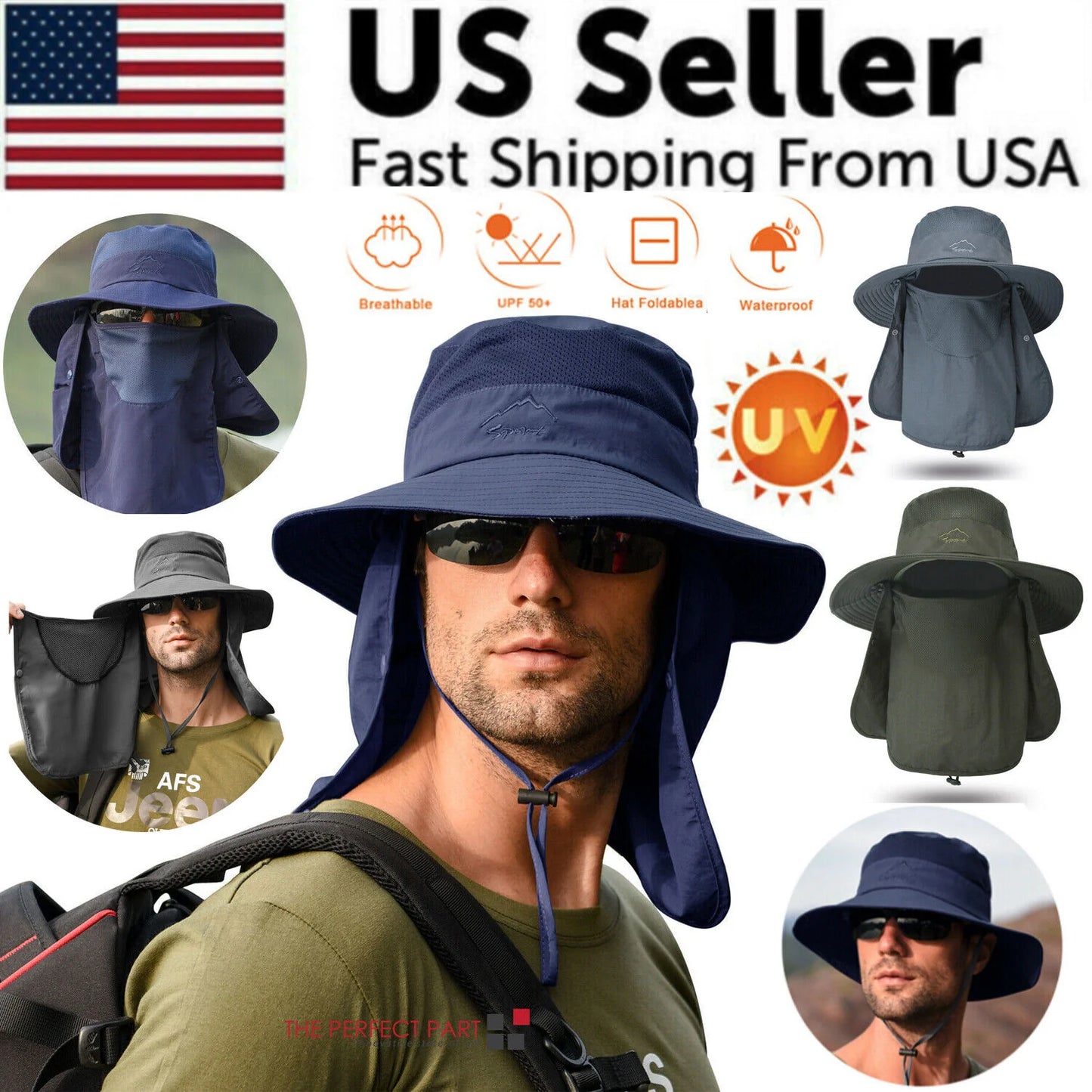 Viral In America Mosquitoes Wide Brim Sun Hat UV Protection Bucket Cap for Hiking Camping Fishing Safari Men Woman