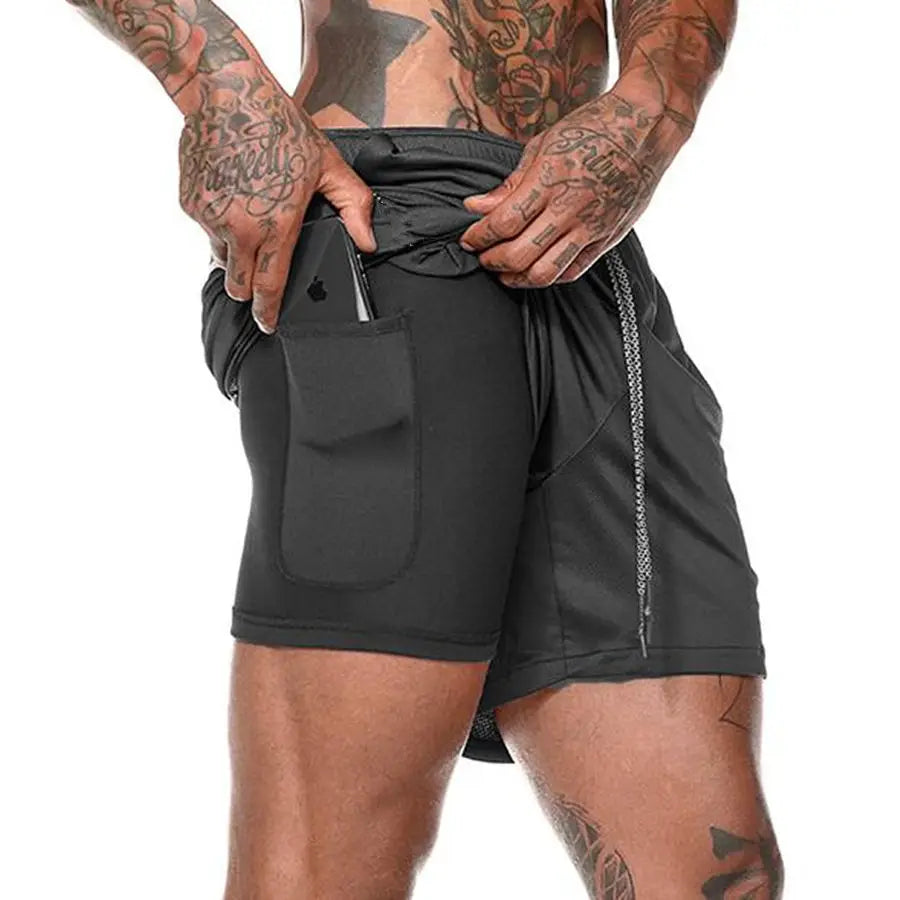 Men 2 in 1 Running Shorts Jogging Gym Fitness Training 