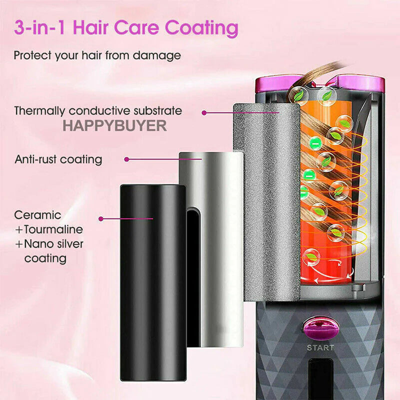 Viral Hair Curler LCD Cordless Auto Rotating Waver Curling Iron Ceramic Wireless