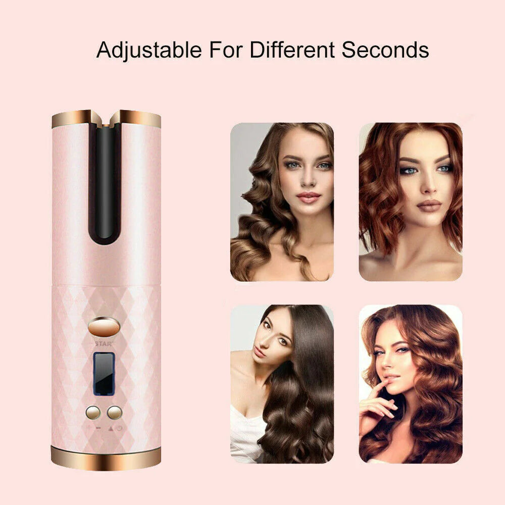 Viral Hair Curler LCD Cordless Auto Rotating Waver Curling Iron Ceramic Wireless