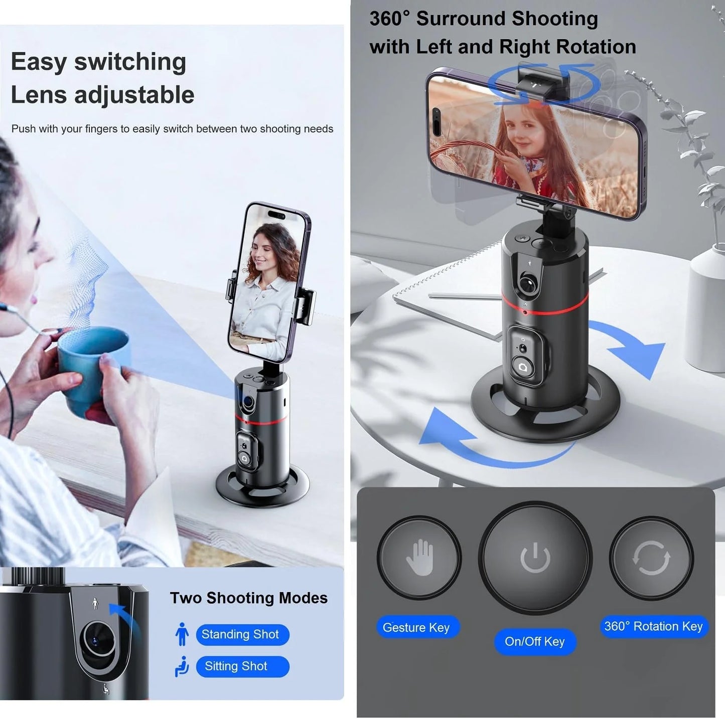 "360° Smart Face Tracking Tripod: Your Ultimate Follower. 