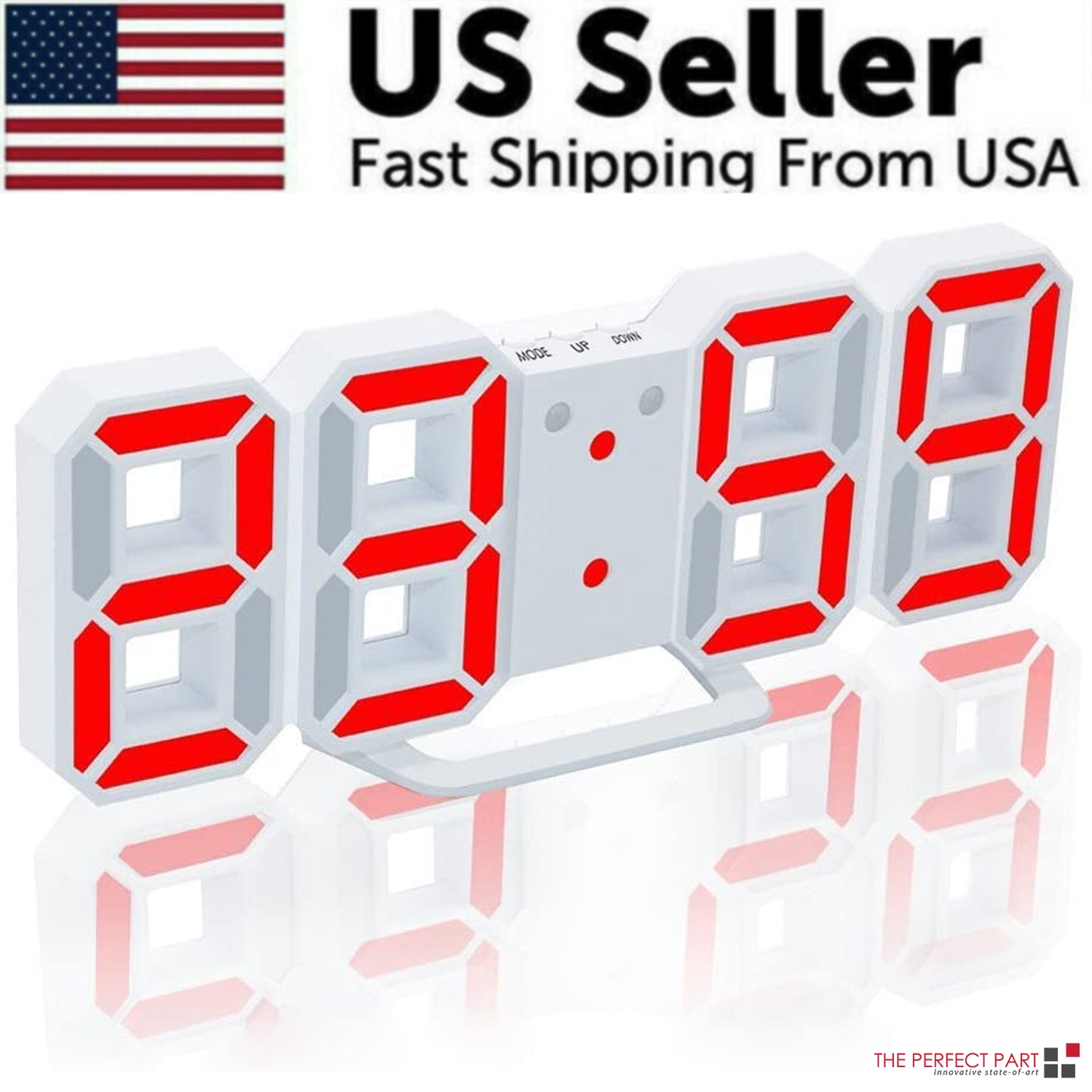 Digital 3D LED Big Wall Desk Alarm Clock Snooze 12/24 Hours Auto Brightness USB