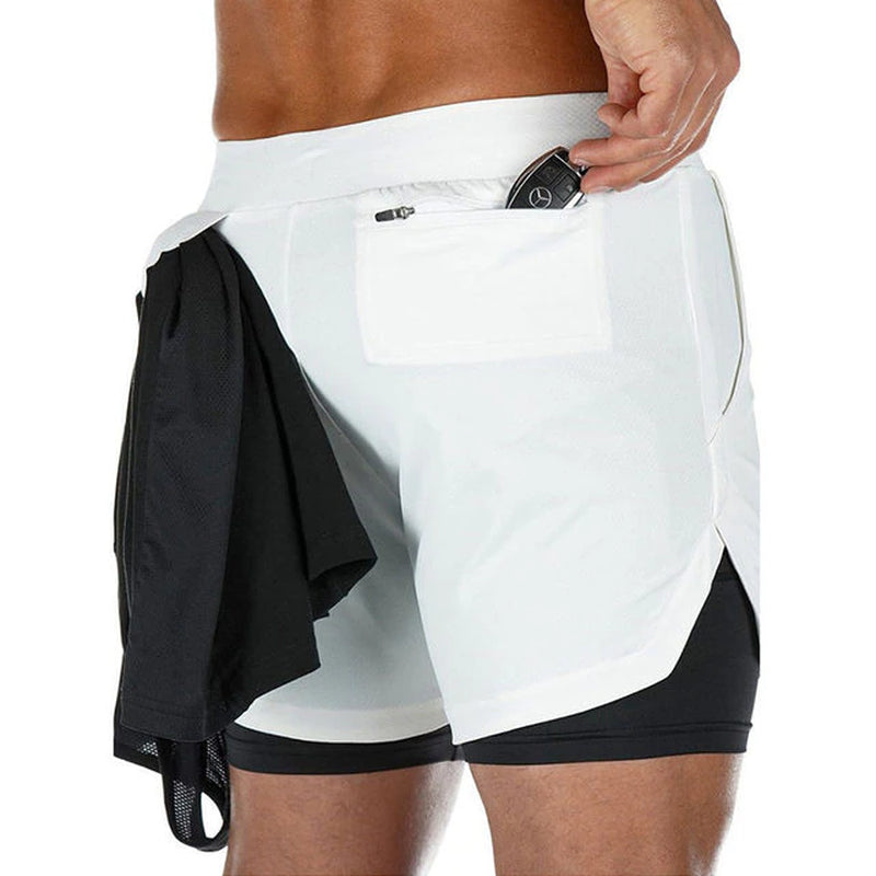 Men 2 in 1 Running Shorts Jogging Gym Fitness Training 