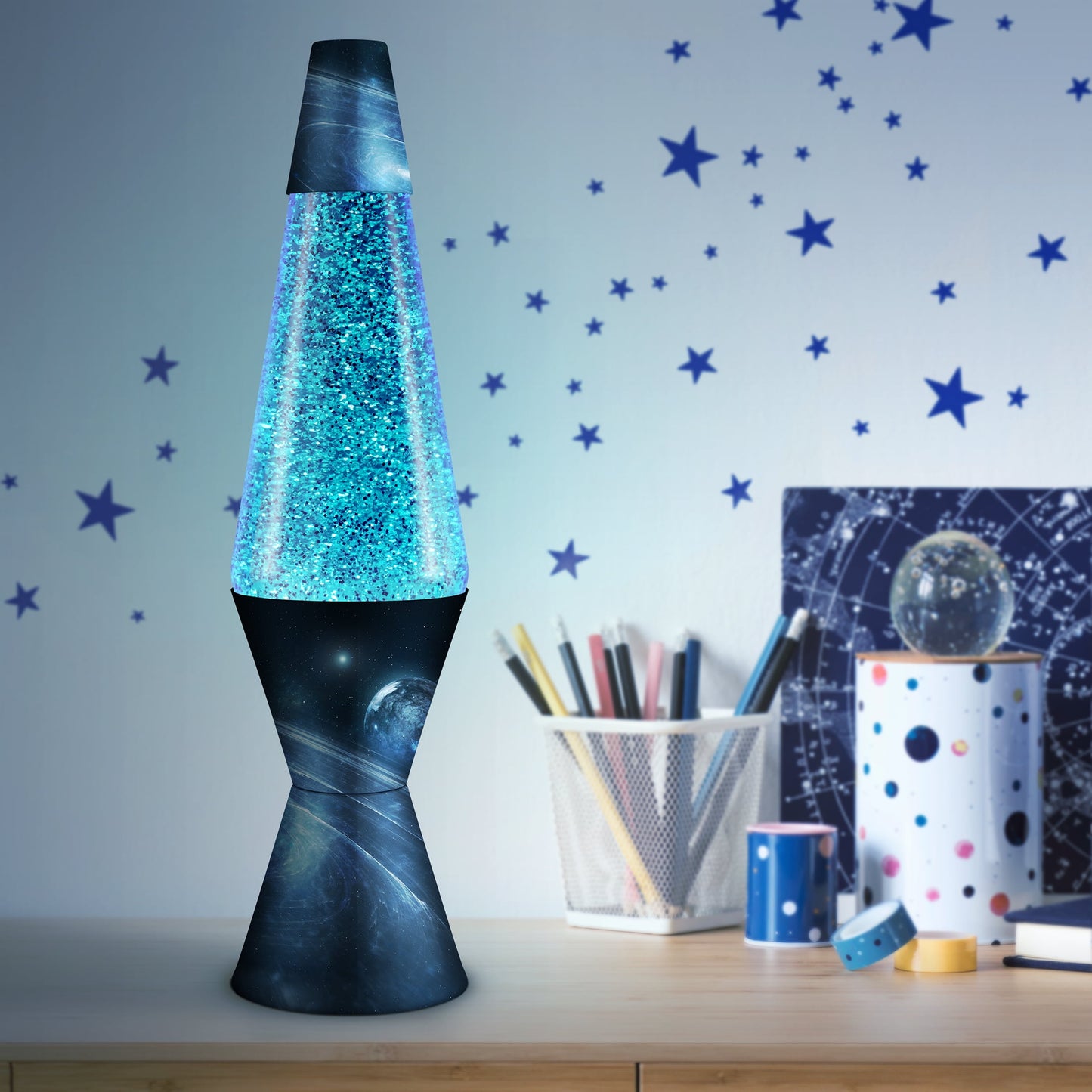 "Authentic LAVA Lamp - Azure Galaxy Edition: Silver Glitter with Blue Liquid"