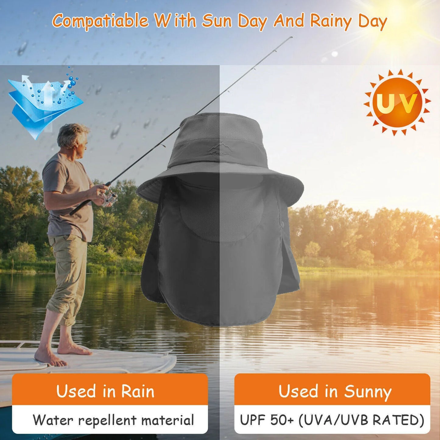 Viral In America Mosquitoes Wide Brim Sun Hat UV Protection Bucket Cap for Hiking Camping Fishing Safari Men Woman