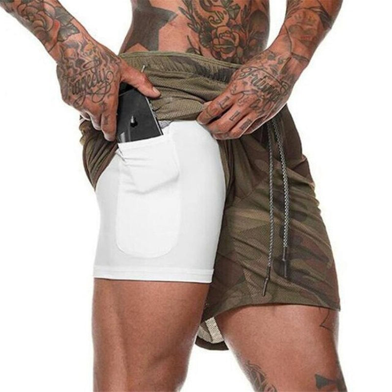 Men 2 in 1 Running Shorts Jogging Gym Fitness Training 