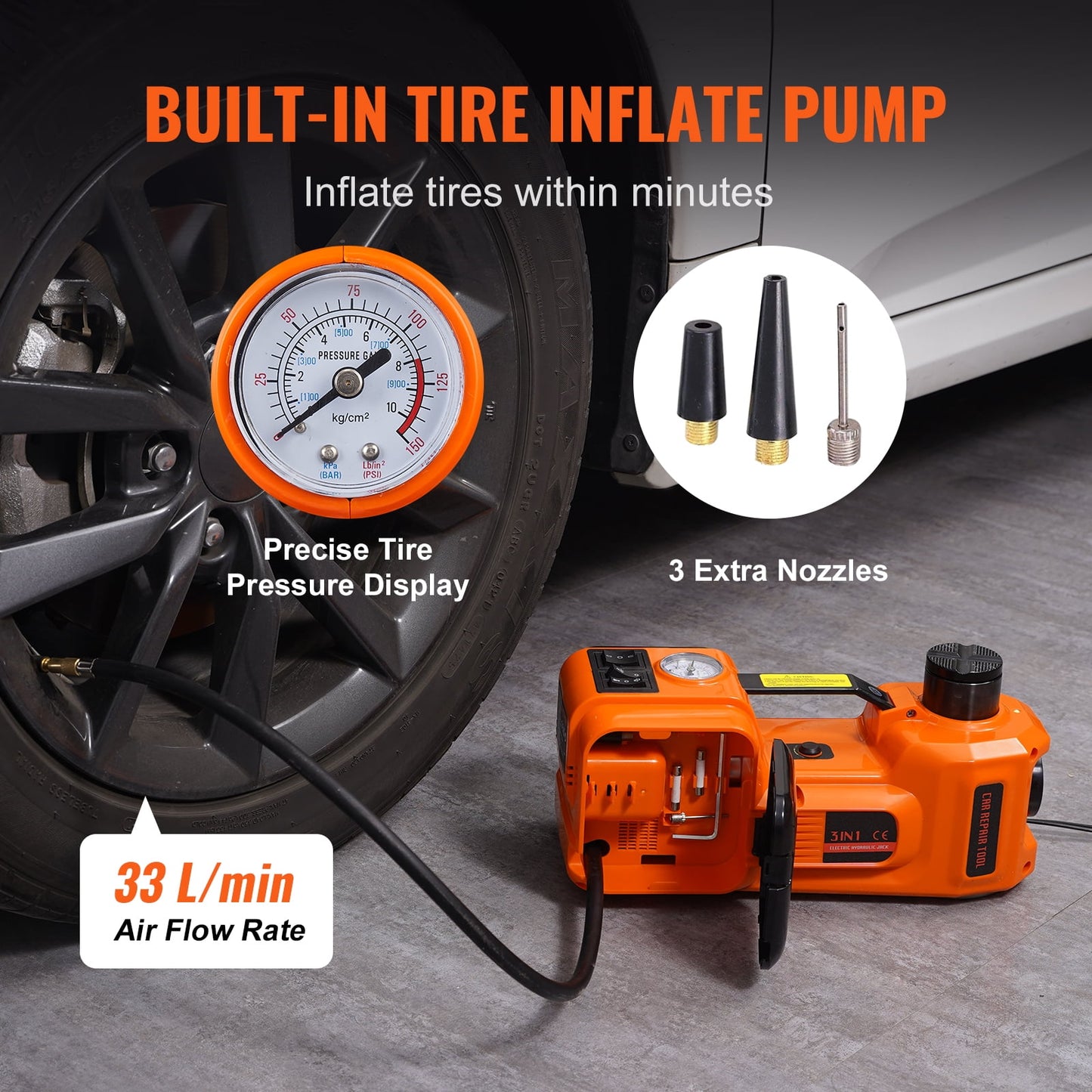 Viral Electric Car Jack 5 Ton 12V Electric Hydraulic Car Floor Jack with Built-In Tire Inflator Pump for Cars SUV Sedans