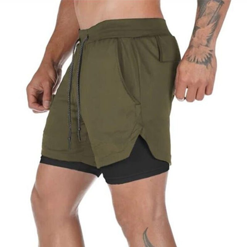 Men 2 in 1 Running Shorts Jogging Gym Fitness Training 