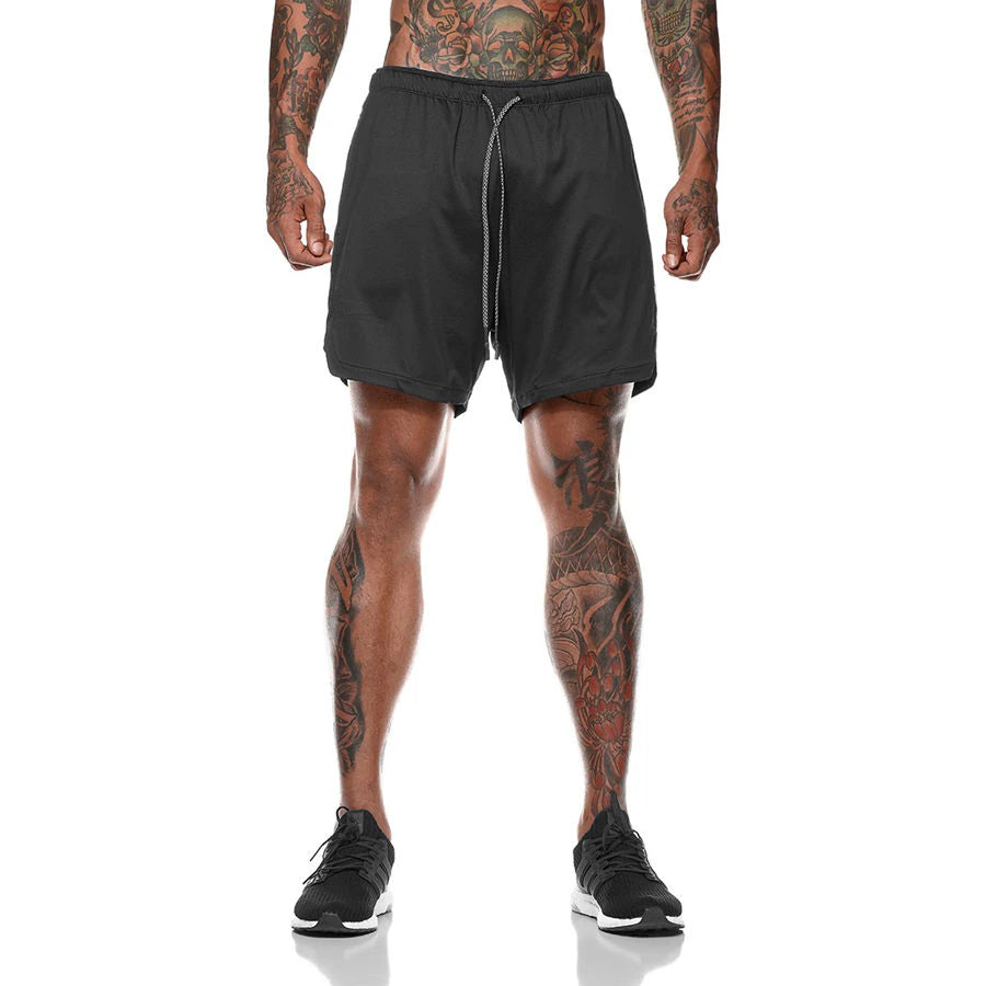 Men 2 in 1 Running Shorts Jogging Gym Fitness Training 