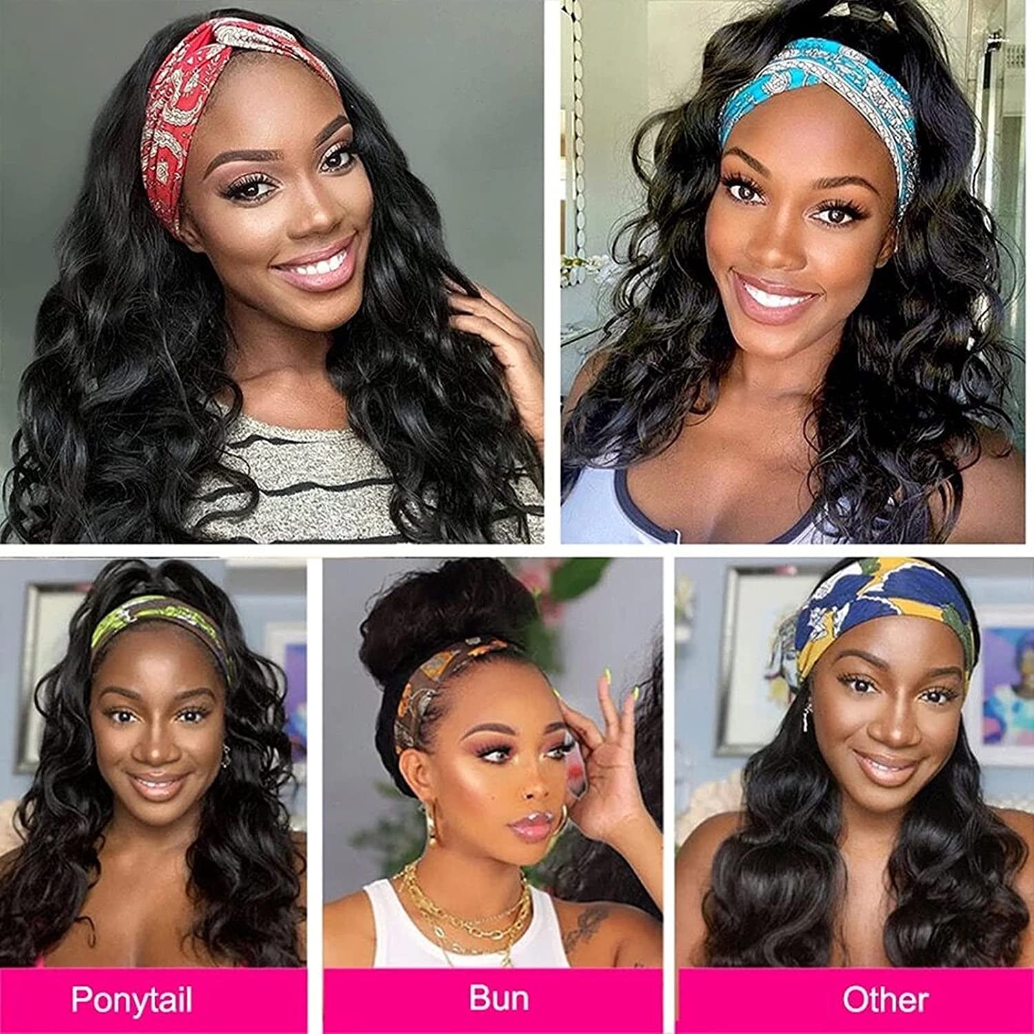 Catti Body Wave Headband Wig Human Hair Headband Wigs for Black Women Brazilian Virgin Hair Wear and Go Glueless Wigs Human Hair Headband Wig 150% Density (18" Headband Wigs)