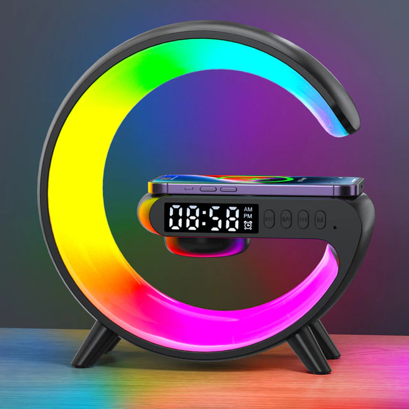 "Sound, Light, and Charge: Mini Wireless Charging Station with Speaker and Night Light"