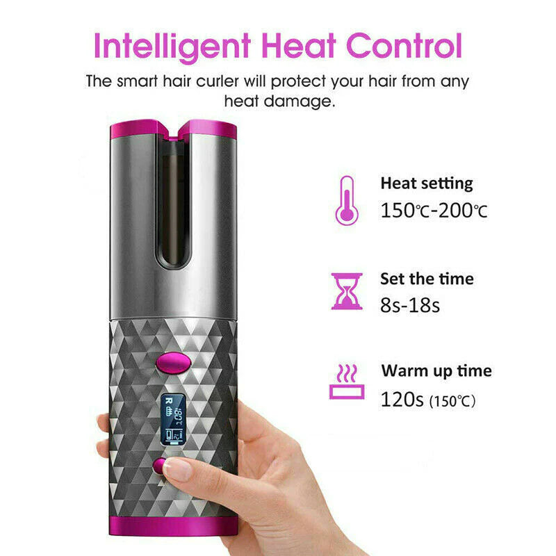 Viral Hair Curler LCD Cordless Auto Rotating Waver Curling Iron Ceramic Wireless