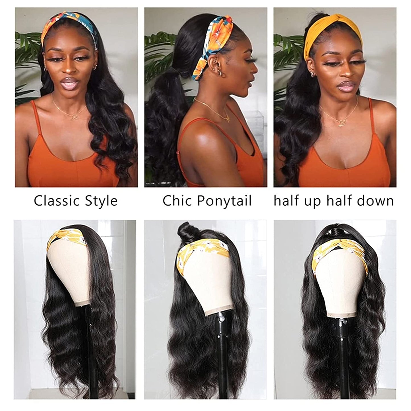 Catti Body Wave Headband Wig Human Hair Headband Wigs for Black Women Brazilian Virgin Hair Wear and Go Glueless Wigs Human Hair Headband Wig 150% Density (18" Headband Wigs)