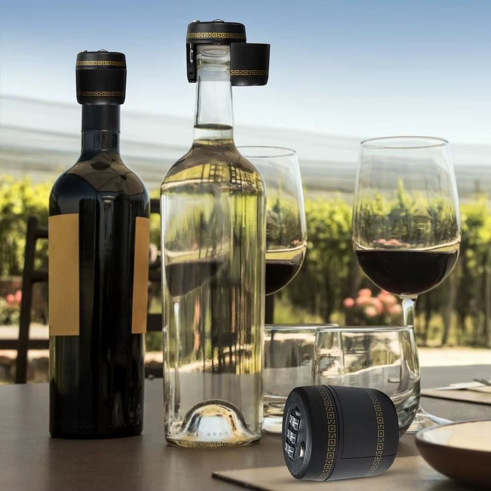 Plastic Wine Bottle Combination Locks Liquor Whiskey Bottle Top Stopper Vacuum Wine Bottle Cap Password Lock Plug Device