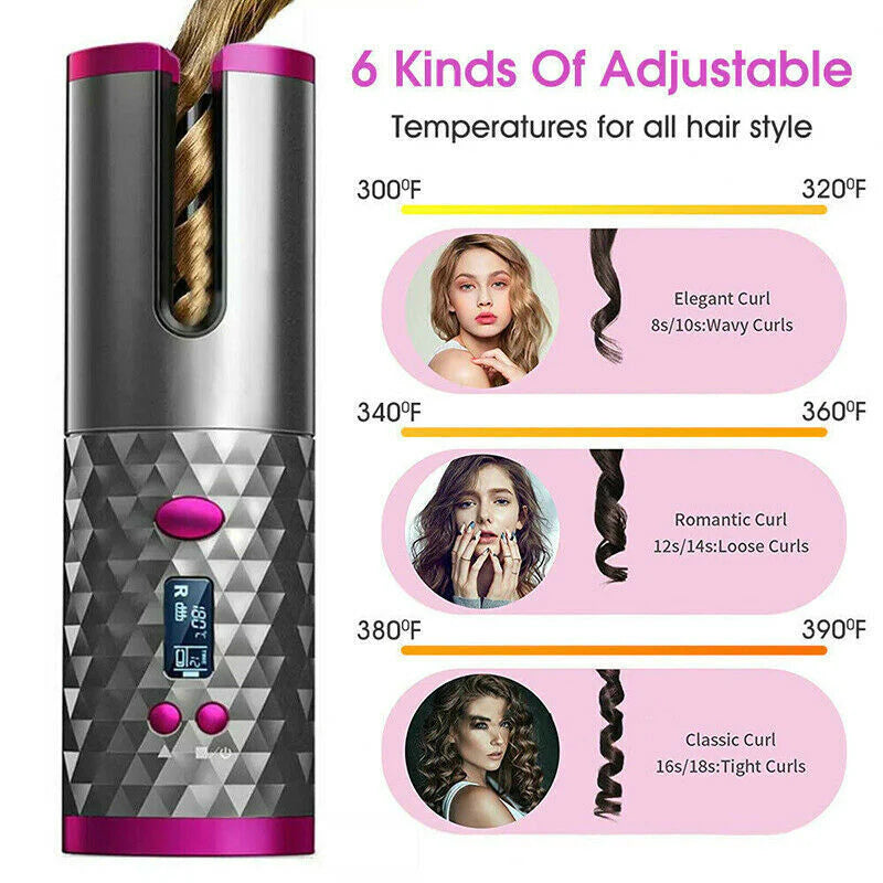 Viral Hair Curler LCD Cordless Auto Rotating Waver Curling Iron Ceramic Wireless