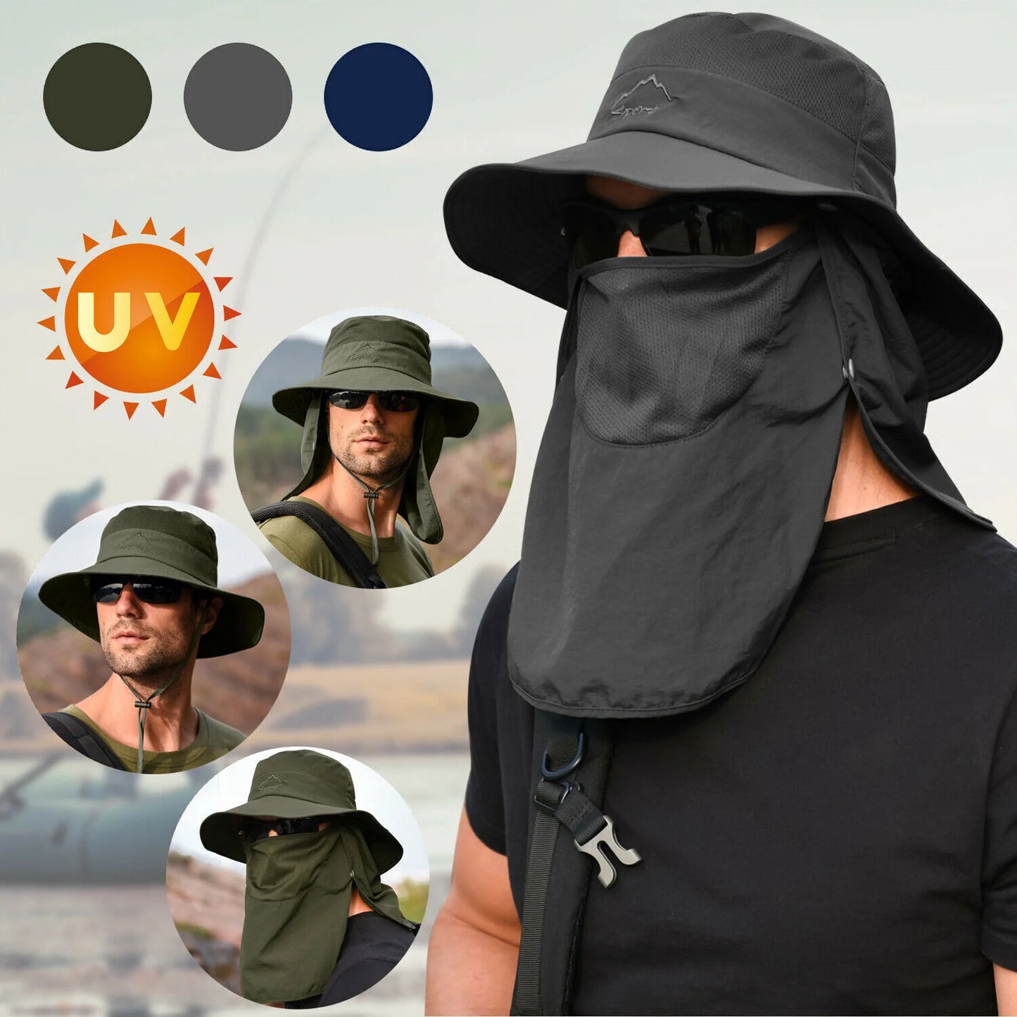 Viral In America Mosquitoes Wide Brim Sun Hat UV Protection Bucket Cap for Hiking Camping Fishing Safari Men Woman