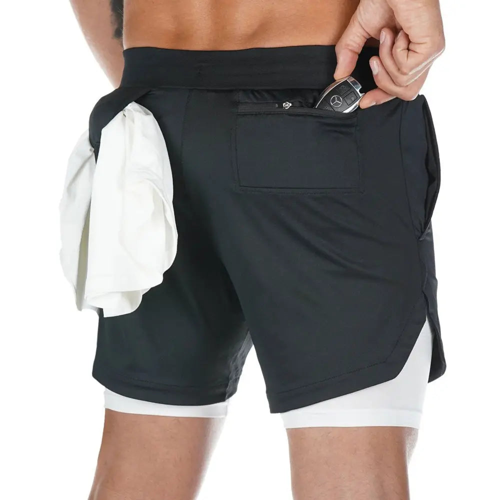 Men 2 in 1 Running Shorts Jogging Gym Fitness Training 