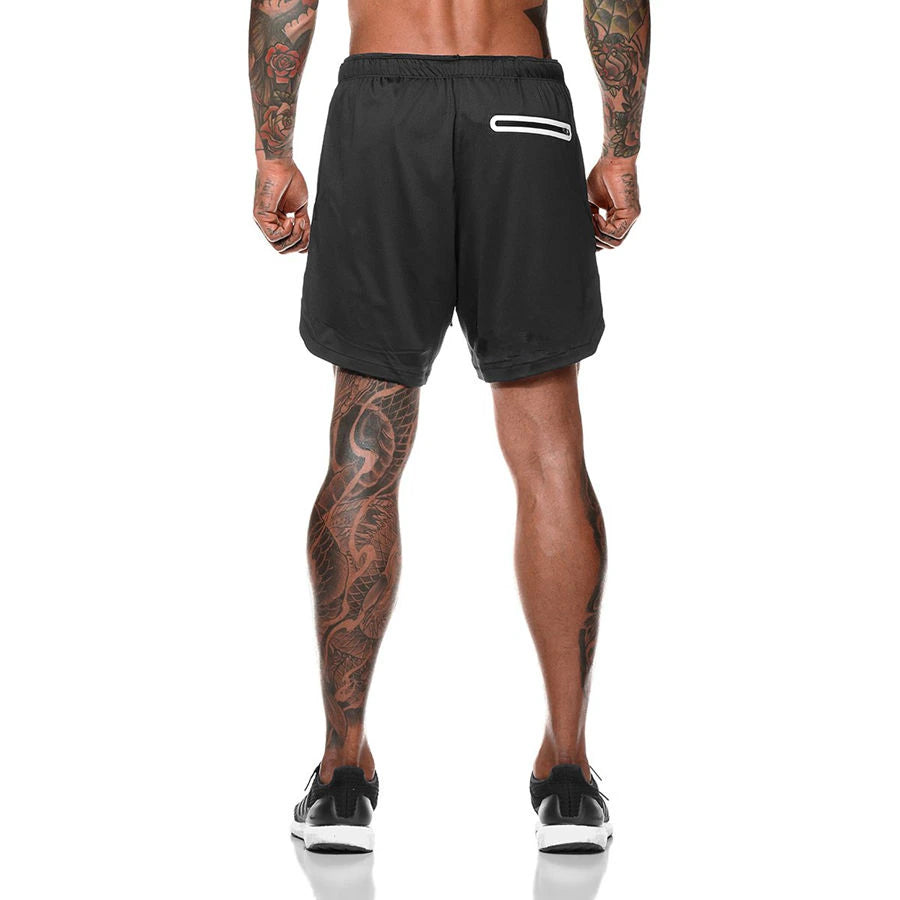 Men 2 in 1 Running Shorts Jogging Gym Fitness Training 