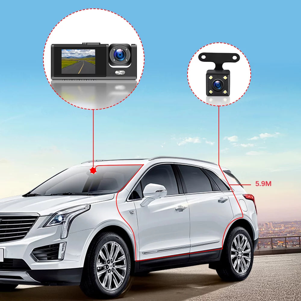 Dual Dash Cam Front and Backup 1080P Night Vision Loop Recording