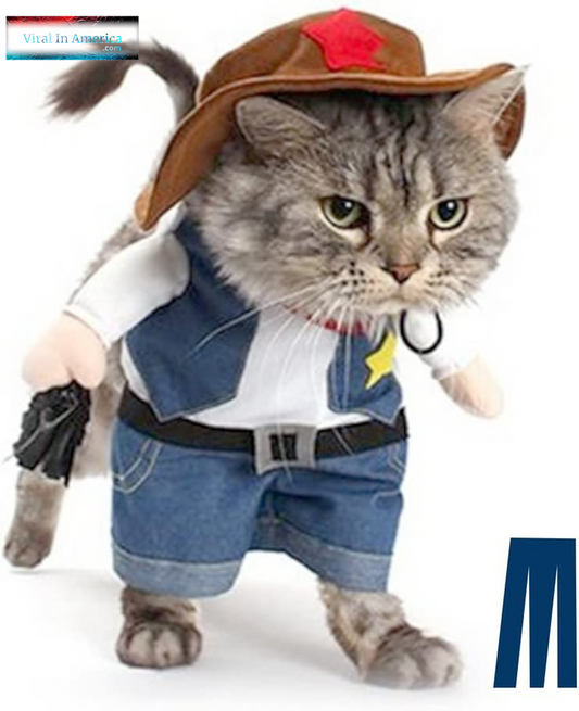 Viral in America Pet Dog Cat Halloween Costumes,The Cowboy for Party Christmas Special Events Costume,West Cowboy Uniform with Hat,Funny Pet Cowboy Outfit Clothing for Dog Cat(Xs) Blue