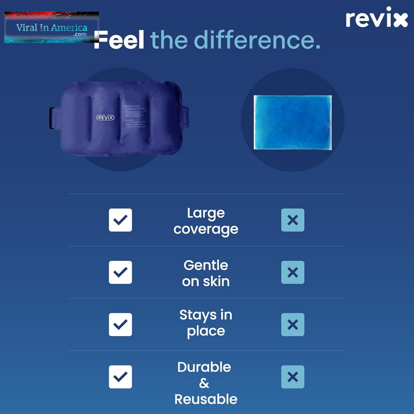 REVIX Ice Pack for Injuries Reusable Gel for Lower Back, Cold Packs for Back Shoulder, Elbow, Hip, Leg, Wrap around Entire Knee, Soft Cold Compress,16 × 9" Navy
