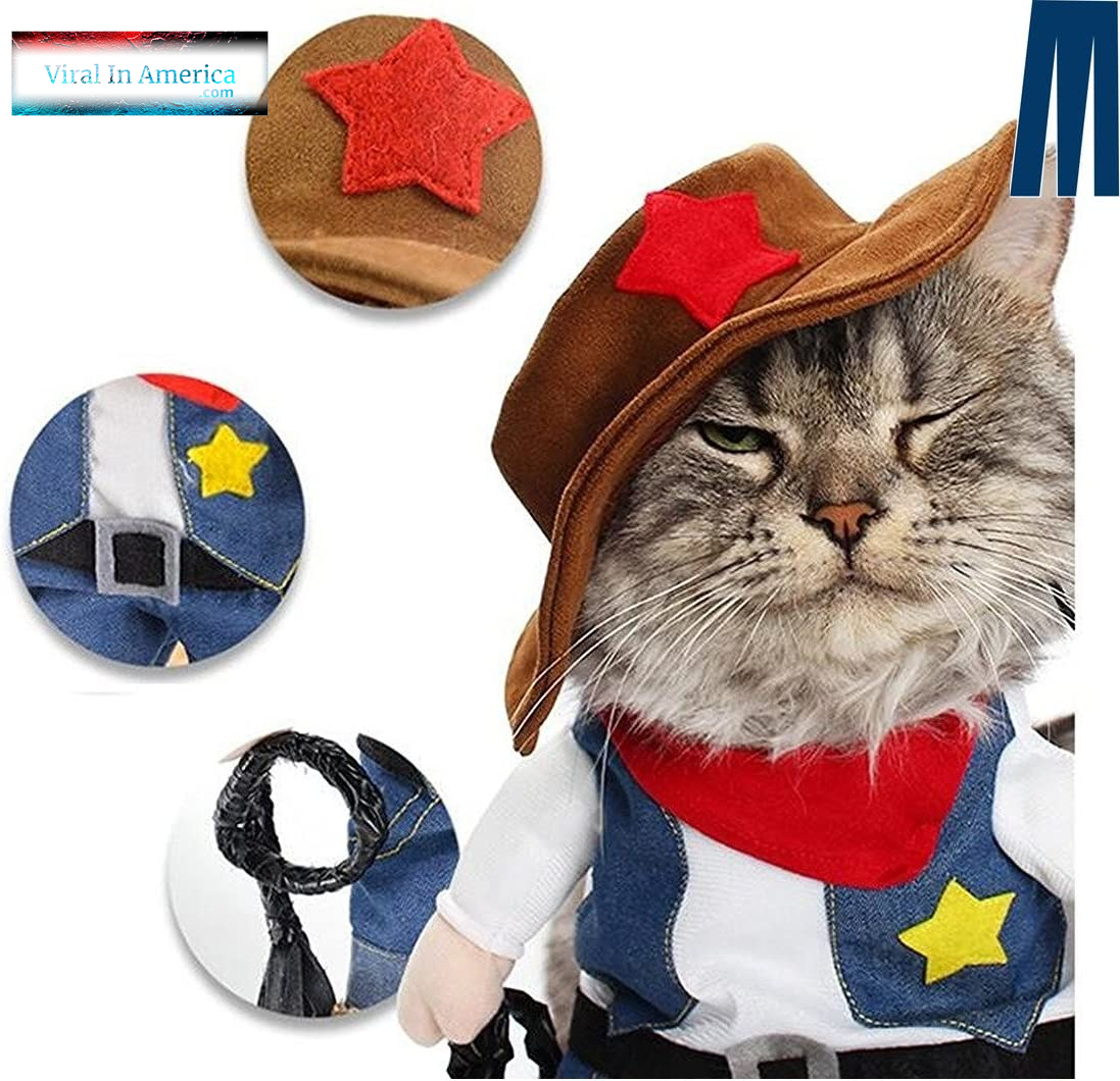 Viral in America Pet Dog Cat Halloween Costumes,The Cowboy for Party Christmas Special Events Costume,West Cowboy Uniform with Hat,Funny Pet Cowboy Outfit Clothing for Dog Cat(Xs) Blue