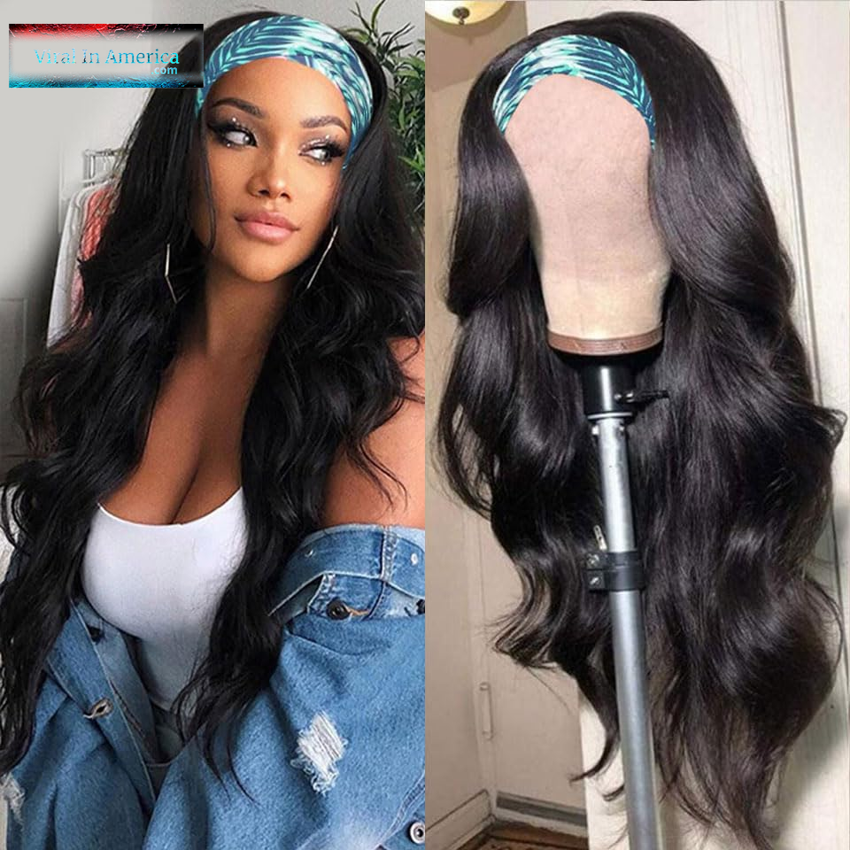 Catti Body Wave Headband Wig Human Hair Headband Wigs for Black Women Brazilian Virgin Hair Wear and Go Glueless Wigs Human Hair Headband Wig 150% Density (18" Headband Wigs)