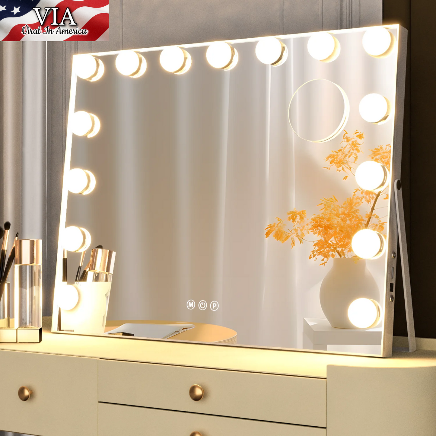 Hollywood Vanity Mirror with Lights, Vanity Makeup Mirror with 15 LED Bulbs, 3 Color Lighting Modes, USB Port, Smart Touch Control