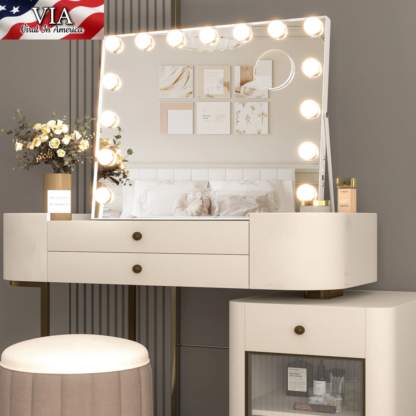 Hollywood Vanity Mirror with Lights, Vanity Makeup Mirror with 15 LED Bulbs, 3 Color Lighting Modes, USB Port, Smart Touch Control