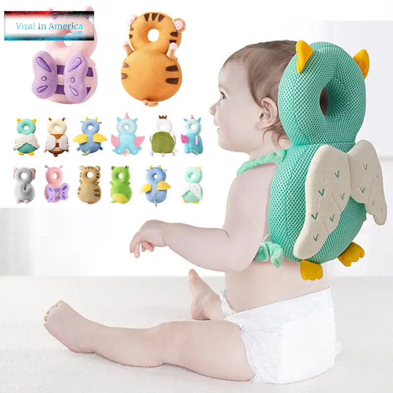 Viral Stuffing Animal Shape Baby Back Protection Pillow - Soft Toddlers Head Protection Pillow, Cute Backpack for Baby Walking & Crawling